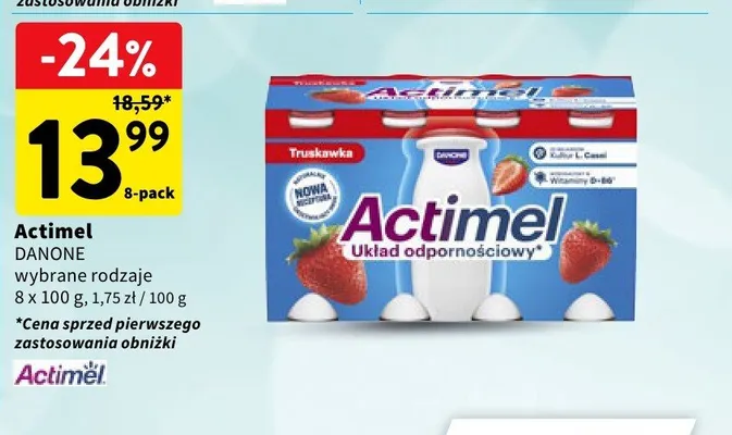 Napój probiotyczny Actimel Danone 8-pak promocja w Intermarche