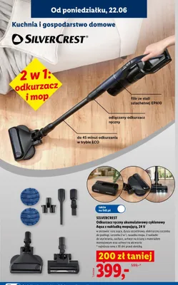 Odkurzacz ręczny akumulatorowy cyklonowy Silvercrest Aqua z nakładką mopującą promocja w Lidl