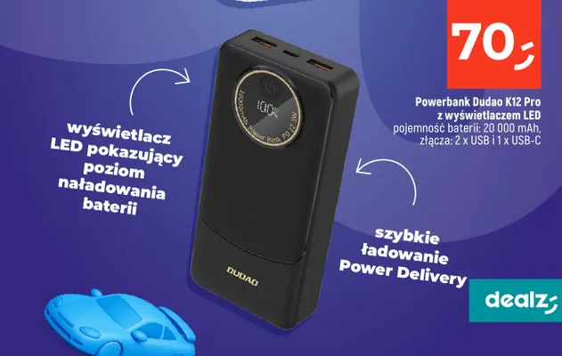 Powerbank Dudao K12 Pro z wyświetlaczem LED 20 000mAh promocja w Dealz