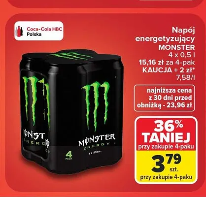 Napój energetyzujący Monster Energy 4-pak 500 ml promocja w Carrefour