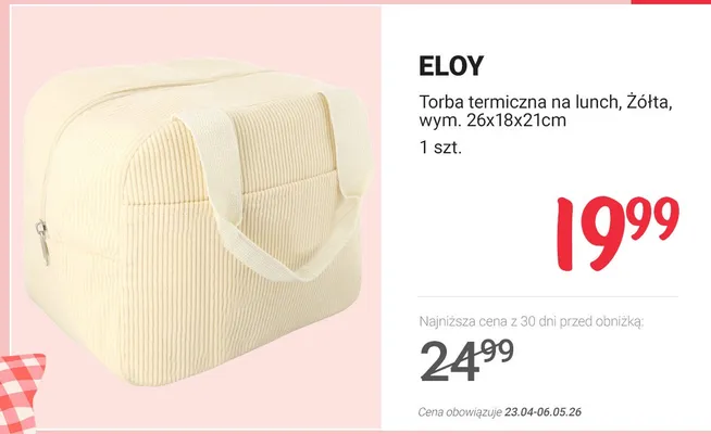 Torba termiczna na lunch Eloy żółta 26x18x21cm promocja w Rossmann