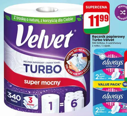 Ręcznik papierowy Turbo Velvet super mocny 3-warstwowy promocja w Dino