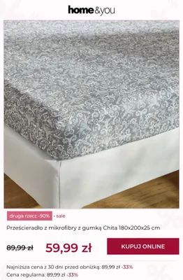 Prześcieradło z mikrofibry z gumką home&you Chita 180x200x25 cm promocja w home&you