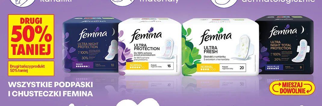 Podpaski Ultra Night Total Protection Maxi Plus Femina promocja w Biedronka