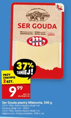 Ser Gouda plastry Mlekovita, 500 g promocja w Twój Market