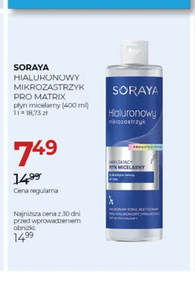 Płyn micelarny Hialuronowy Mikrozastrzyk Pro Matrix Soraya promocja w Drogerie Jawa