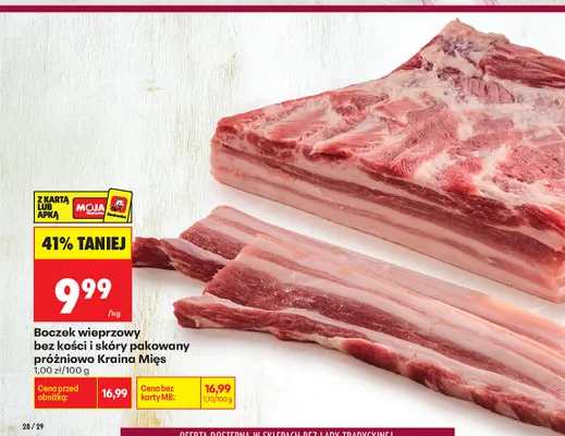 Boczek wieprzowy bez kości i skóry pakowany próżniowo Kraina Mięs promocja w Biedronka