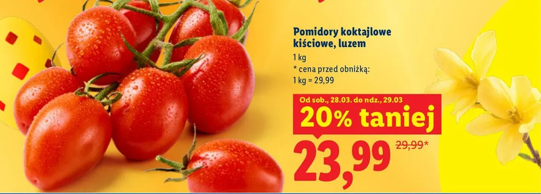 Pomidory koktajlowe kiściowe, luzem promocja w Lidl
