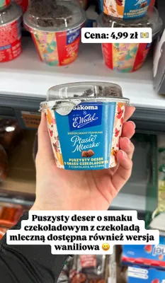 Deser Ptasie Mleczko puszysty o smaku czekoladowym z czekoladą mleczną promocja w Biedronka