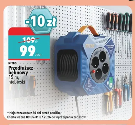 Przedłużacz bębnowy NITEO 15 m promocja w Biedronka