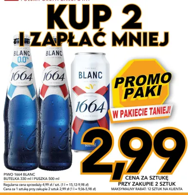 Piwo bezalkoholowe Kronenbourg 1664 Blanc 0.0% promocja w Kupiec