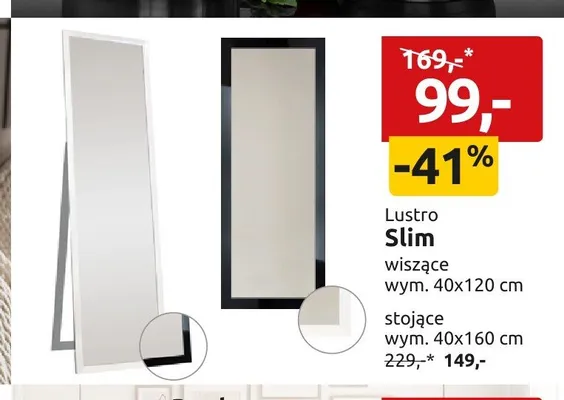 Lustro Slim stojące 40x160 cm promocja w Black Red White