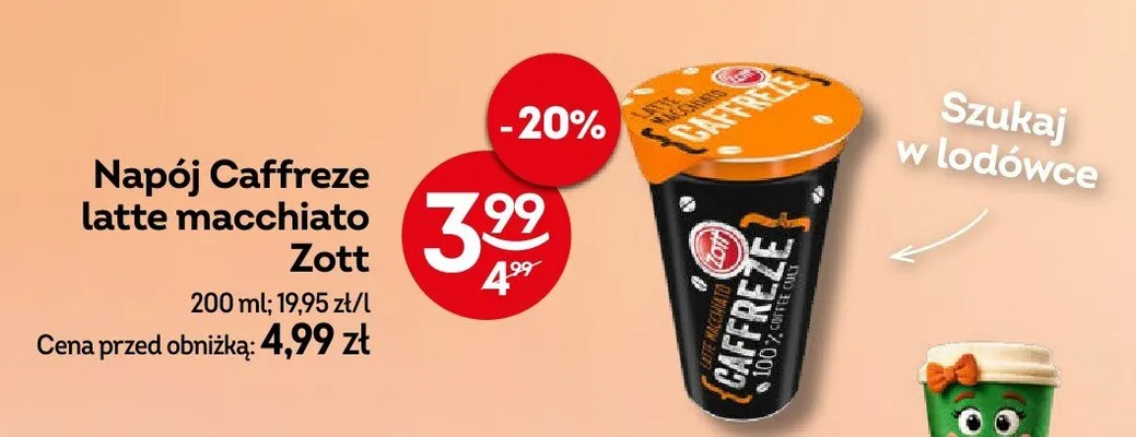 Napój Caffreze latte macchiato Zott promocja w Żabka
