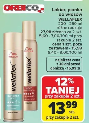 Lakier, pianka do włosów Wellaflex różne rodzaje promocja w Carrefour Market