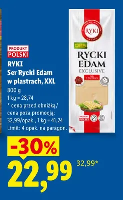 Ser Rycki Edam w plastrach XXL Ryki promocja w Lidl
