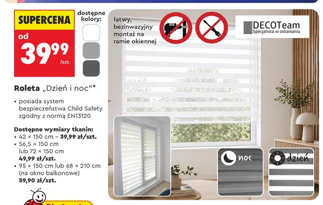 Roleta Dzień i noc DECOTeam 56,5x150cm promocja w Biedronka