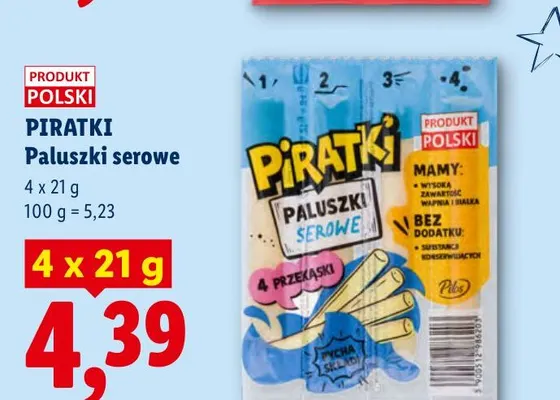 Paluszki serowe Piratki 4-pak promocja w Lidl