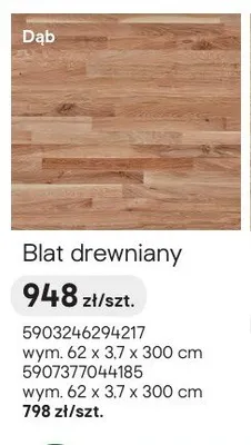 Blat drewniany Dąb 62x3,7x300cm promocja w Castorama