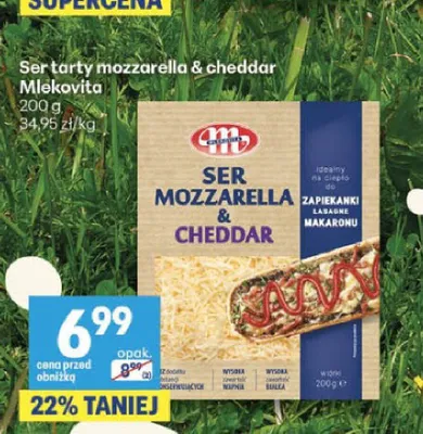 Ser tarty mozzarella & cheddar Mlekovita promocja w Delikatesy Centrum