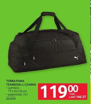 Torba sportowa Puma Teamgoal L czarna promocja w Selgros