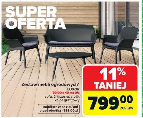 Zestaw mebli ogrodowych Luxor sofa 2 krzesła stolik kolor grafitowy promocja w Carrefour