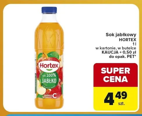 Sok jabłkowy Hortex w kartonie promocja w Carrefour Express