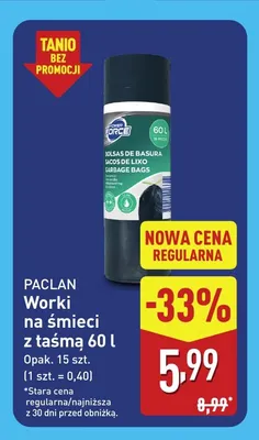 Worki na śmieci z taśmą 60 l Paclan promocja w Aldi