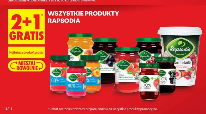 Dżem truskawkowy Rapsodia 60% mniej cukru promocja w Biedronka