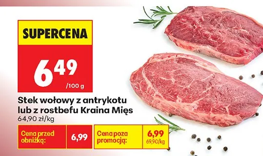 Stek wołowy z antrykotu lub z rostbefu Kraina Mięs promocja w Biedronka