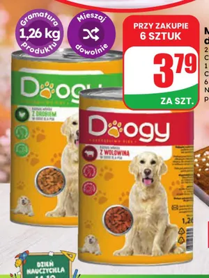 Mokra karma dla psa Doogy z wołowiną promocja w Dino