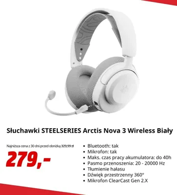 Słuchawki SteelSeries Arctis Nova 3 Wireless biały promocja w Media Markt