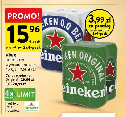 Piwo bezalkoholowe Heineken 4-pak promocja w Intermarche