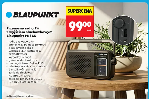 Przenośne radio Fm z wyjściem słuchawkowym Blaupunkt PR8BK promocja w Biedronka