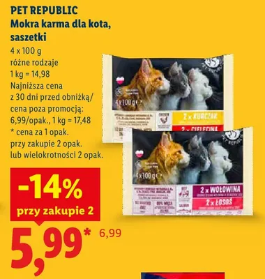 Mokra karma dla kota saszetki Pet Republic Kurczak Cielęcina 4-pak promocja w Lidl