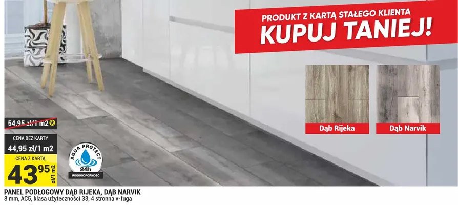 Panel podłogowy Dąb Narvik 8mm AC5 klasa użyteczności 33 4 stronna v-fuga wodoodporny promocja w Merkury Market