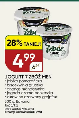 Jogurt 7 Zbóż Men ananas mandarynka Bakoma promocja w Chata Polska