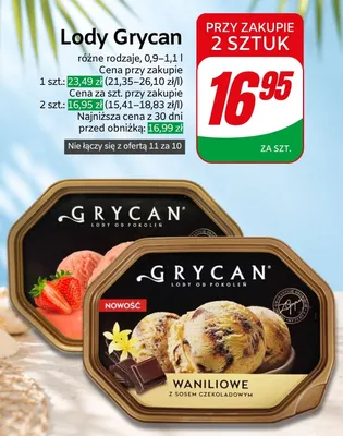 Lody Grycan truskawkowe promocja w Dino