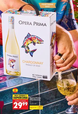 Wino białe półwytrawne Opera Prima Chardonnay promocja w Biedronka