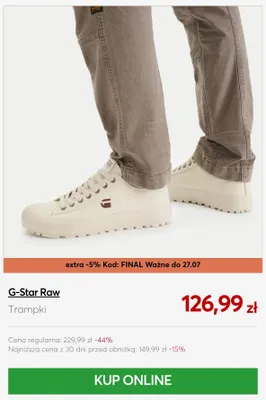 Trampki G-Star Raw promocja w eobuwie.pl