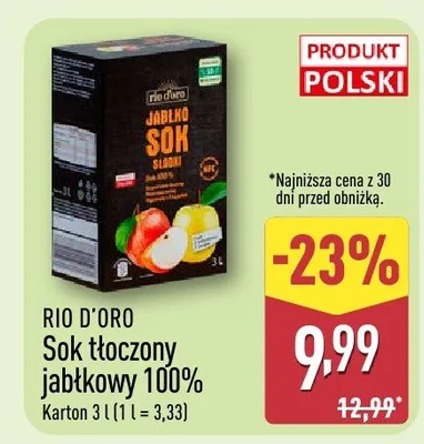 Sok tłoczony jabłkowy 100% promocja w Aldi