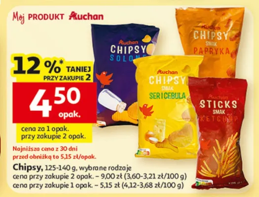 Chipsy, wybrane rodzaje promocja w Auchan
