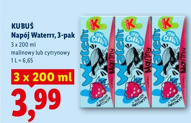 Napój Waterrr Kubuś 3-pak cytrynowy promocja w Lidl