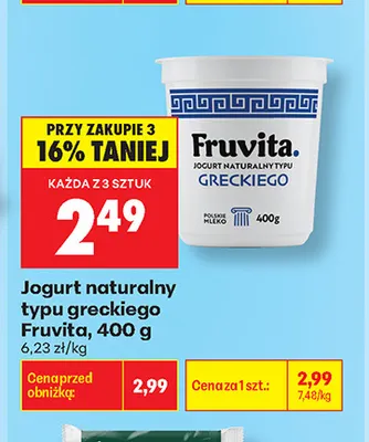 Jogurt naturalny typu greckiego Fruvita promocja w Biedronka