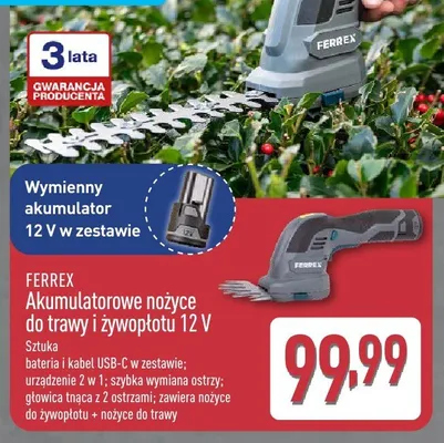Akumulatorowe nożyce do trawy i żywopłotu 12V FERREX promocja w Aldi