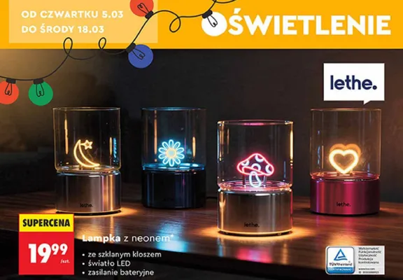 Lampka z neonem Lethe promocja w Biedronka