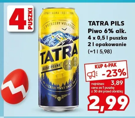 Piwo Tatra Pils 6% alk. promocja w Kaufland
