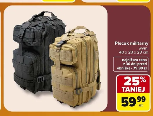 Plecak militarny Semi Line 40x23x23 cm promocja w Carrefour