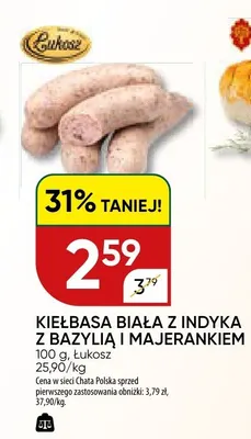 Kiełbasa biała z indyka z bazylią i majerankiem promocja w Chata Polska