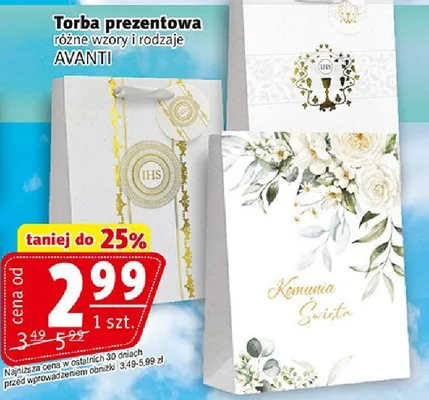Torba prezentowa komunijna Avanti promocja w Prim Market