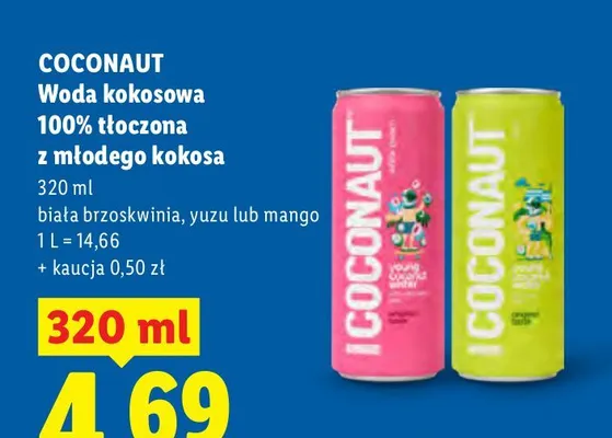 Woda kokosowa Coconaut biała brzoskwinia promocja w Lidl